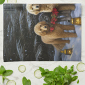 Goldendoodle Snowy Sleigh Weihnachtsdekor Geschirrtuch (Gefaltet)
