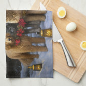 Goldendoodle Snowy Sleigh Weihnachtsdekor Geschirrtuch (Viertel Falte)