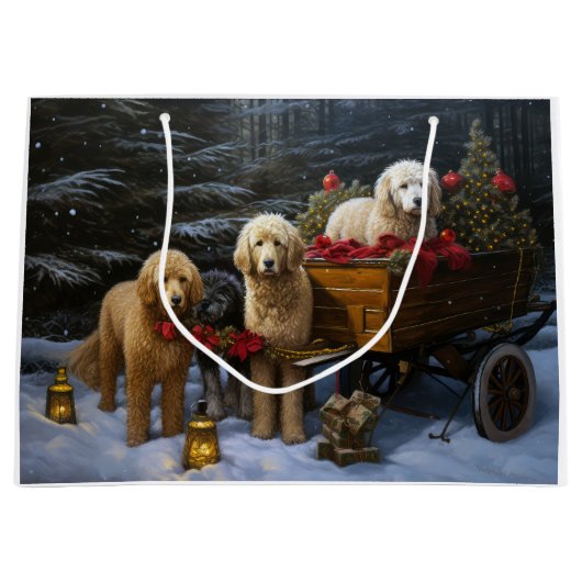 Goldendoodle Snowy Sleigh Weihnachtsdekor Große Geschenktüte (Vorderseite)
