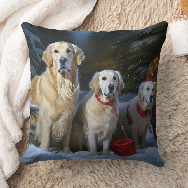 Goldendoodle Snowy Sleigh Weihnachtsdekor Kissen (Decke)