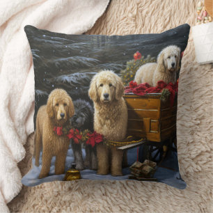Goldendoodle Snowy Sleigh Weihnachtsdekor Kissen