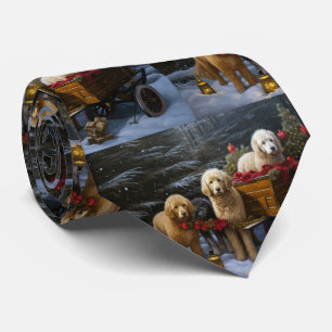 Goldendoodle Snowy Sleigh Weihnachtsdekor Krawatte