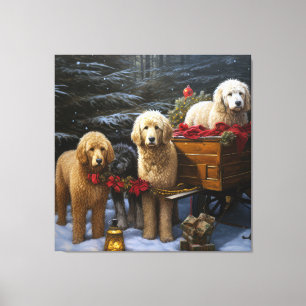 Goldendoodle Snowy Sleigh Weihnachtsdekor Leinwanddruck