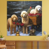 Goldendoodle Snowy Sleigh Weihnachtsdekor Leinwanddruck (Insitu (Wohnzimmer))