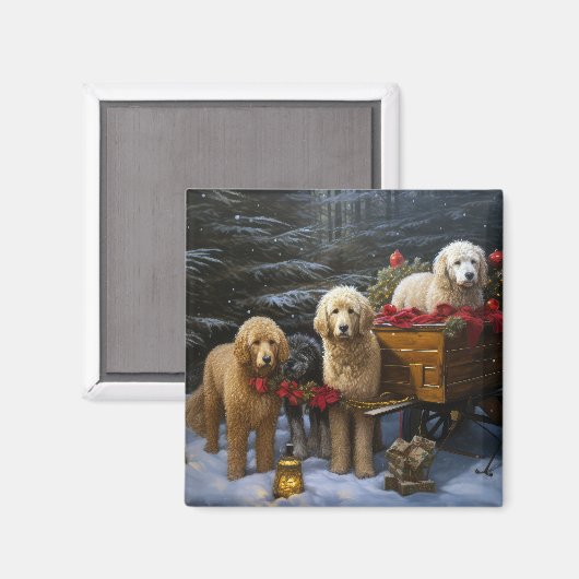 Goldendoodle Snowy Sleigh Weihnachtsdekor Magnet (Vorderseite/Rückseite)