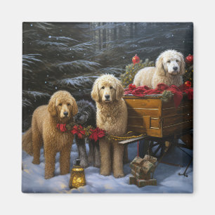 Goldendoodle Snowy Sleigh Weihnachtsdekor Magnet