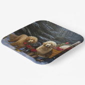 Goldendoodle Snowy Sleigh Weihnachtsdekor Pappteller (Gewinkelt)