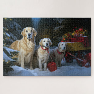 Goldendoodle Snowy Sleigh Weihnachtsdekor Puzzle