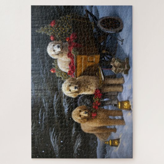 Goldendoodle Snowy Sleigh Weihnachtsdekor Puzzle (Vertikal)