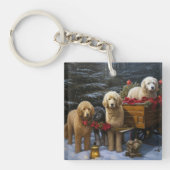 Goldendoodle Snowy Sleigh Weihnachtsdekor Schlüsselanhänger (Vorderseite)