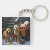 Goldendoodle Snowy Sleigh Weihnachtsdekor Schlüsselanhänger (Rückseite)