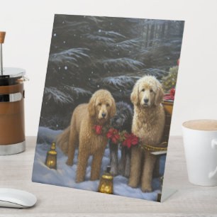Goldendoodle Snowy Sleigh Weihnachtsdekor Sockelschild