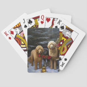 Goldendoodle Snowy Sleigh Weihnachtsdekor Spielkarten