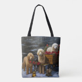 Goldendoodle Snowy Sleigh Weihnachtsdekor Tasche (Rückseite)