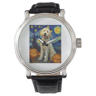 Goldendoodle Süßer Hund Halloween Jack O Lantern K Armbanduhr