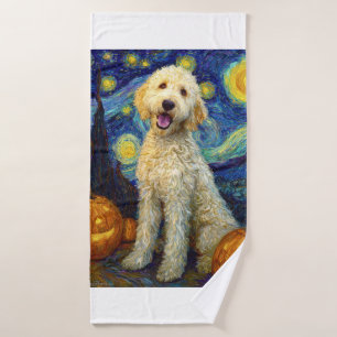 Goldendoodle Süßer Hund Halloween Jack O Lantern K Badehandtuch