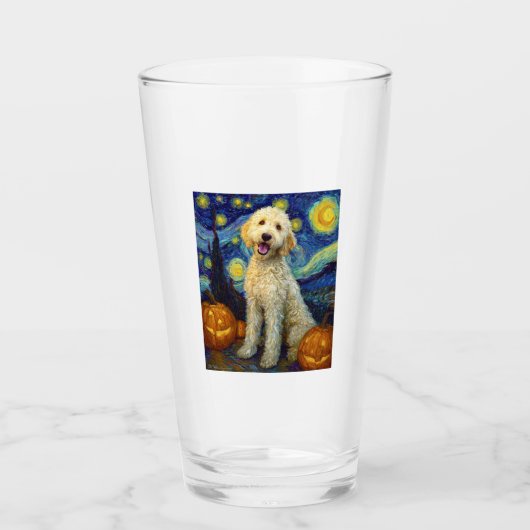 Goldendoodle Süßer Hund Halloween Jack O Lantern K Glas (Vorderseite)