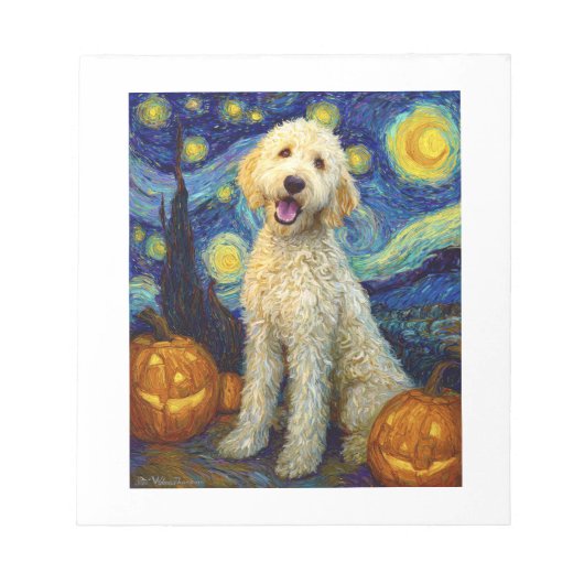 Goldendoodle Süßer Hund Halloween Jack O Lantern K Notizblock (Vorderseite)