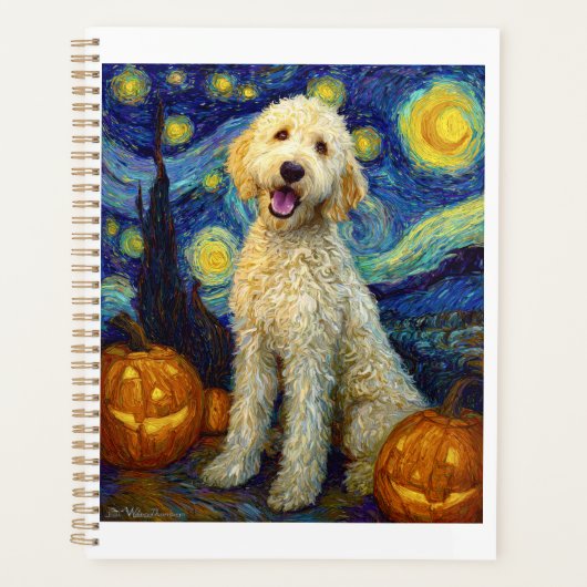 Goldendoodle Süßer Hund Halloween Jack O Lantern K Planer (Vorderseite)