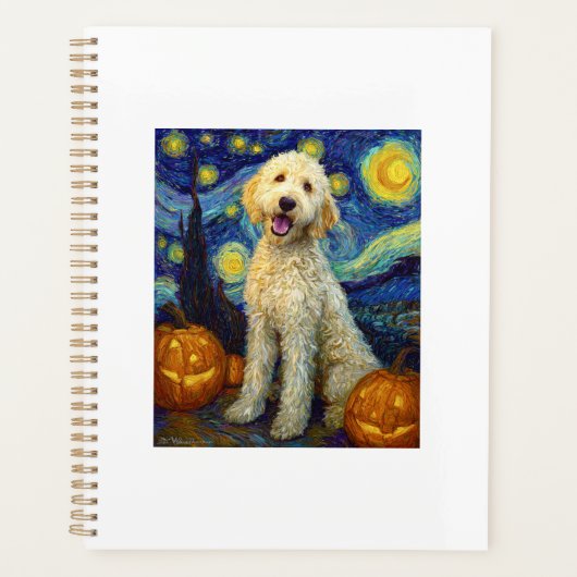 Goldendoodle Süßer Hund Halloween Jack O Lantern K Planer (Vorderseite)