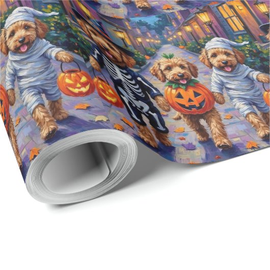 Goldendoodle-Trick-oder-Treating Halloween-Kostüme Geschenkpapier (Rolleneckpunkt)
