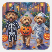 Goldendoodle-Trick-oder-Treating Halloween-Kostüme Quadratischer Aufkleber (Vorderseite)