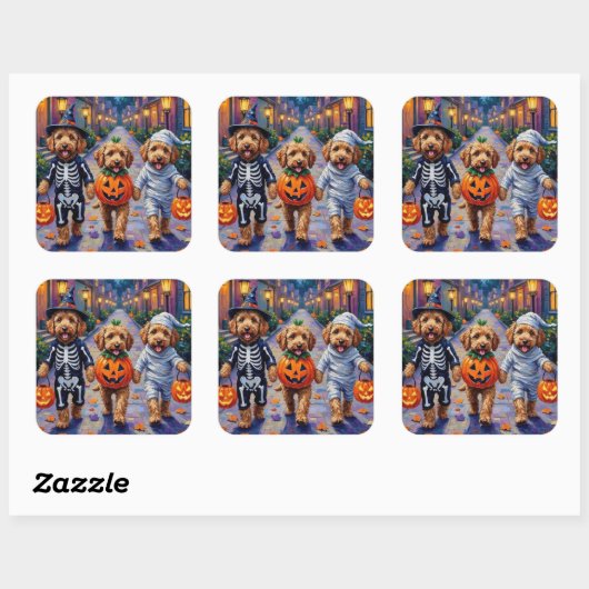 Goldendoodle-Trick-oder-Treating Halloween-Kostüme Quadratischer Aufkleber (Blatt)