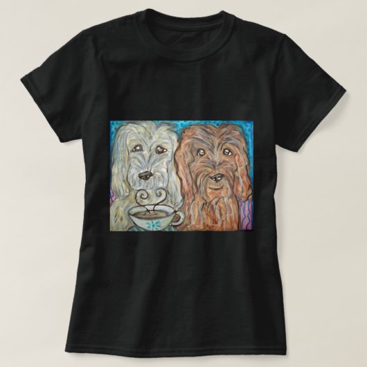GOLDENDOODLE trinkende Kaffee-Kunst T-Shirt (Design vorne)