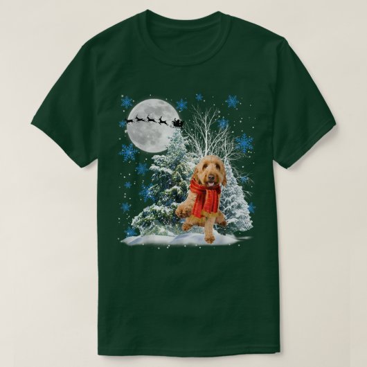 Goldendoodle Under Moonlight Schnee Weihnachten Pa T-Shirt (Design vorne)