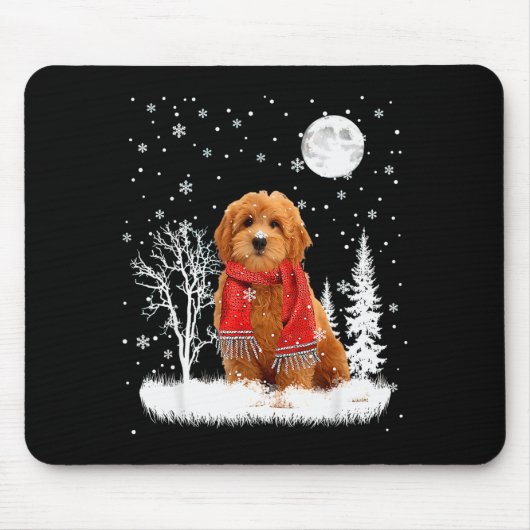 Goldendoodle Under Moonlight Snow Christmas Pajama Mousepad (Vorne)