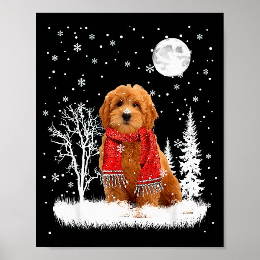 Goldendoodle Under Moonlight Snow Christmas Pajama Poster (Vorne)