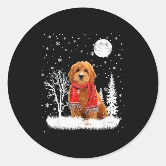 Goldendoodle Under Moonlight Snow Christmas Pajama Runder Aufkleber (Vorderseite)