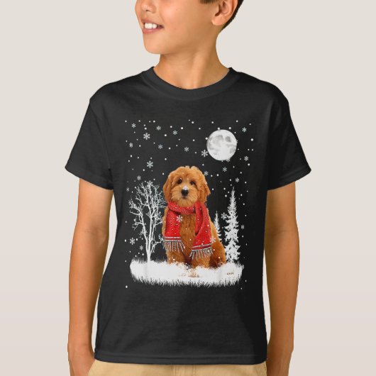 Goldendoodle Under Moonlight Snow Christmas Pajama T-Shirt (Vorderseite)