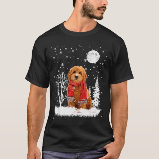 Goldendoodle Under Moonlight Snow Christmas Pajama T-Shirt (Vorderseite)
