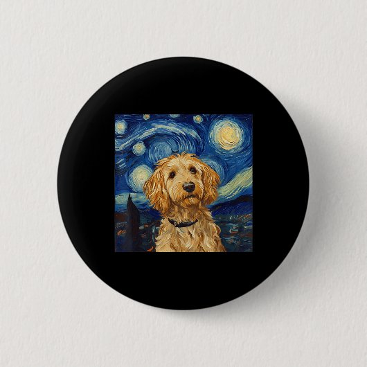 Goldendoodle Van Gogh Starry Night Button (Vorderseite)