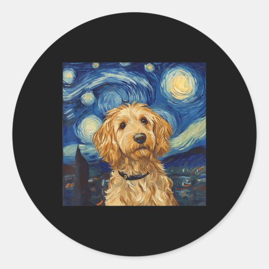 Goldendoodle Van Gogh Starry Night Runder Aufkleber (Vorderseite)