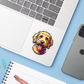 Goldendoodle Vinyl Dog Sticker (Laptop mit iPhone)