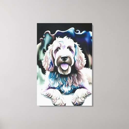 Goldendoodle Weichpastel Wasserfarbe "Happy Dog" Leinwanddruck (Vorderseite)
