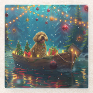 Goldendoodle Weihnachten Feierliche Reise Glasuntersetzer