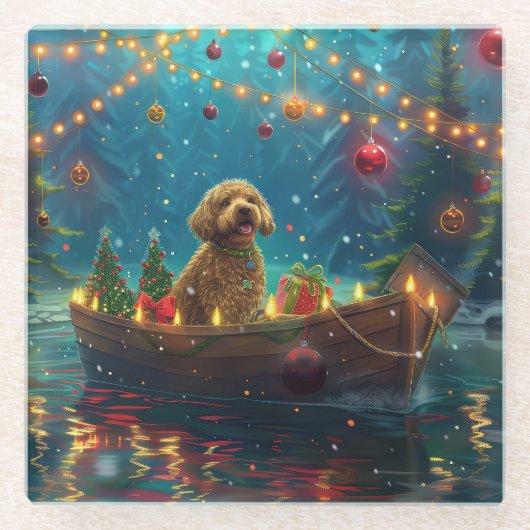 Goldendoodle Weihnachten Feierliche Reise Glasuntersetzer (Vorderseite)