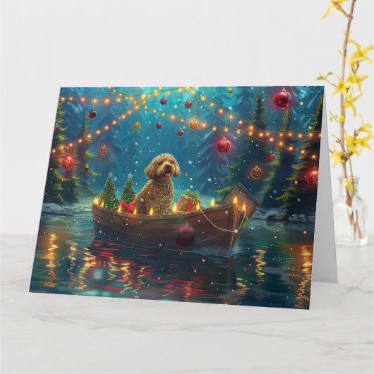 Goldendoodle Weihnachten Feierliche Reise Karte (Gelbe Blume)