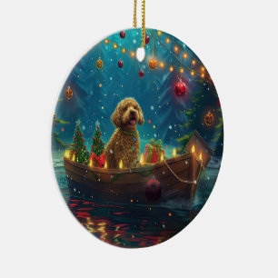Goldendoodle Weihnachten Feierliche Reise Keramik Ornament