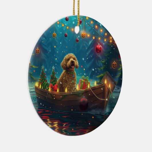 Goldendoodle Weihnachten Feierliche Reise Keramik Ornament (Rechts)