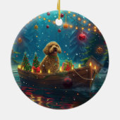 Goldendoodle Weihnachten Feierliche Reise Keramik Ornament (Hinten)