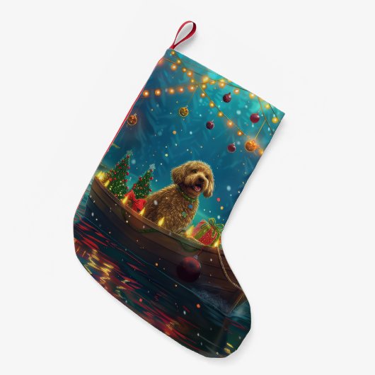 Goldendoodle Weihnachten Feierliche Reise Kleiner Weihnachtsstrumpf (Vorderansicht (hängend))