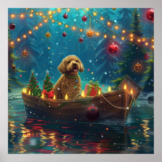 Goldendoodle Weihnachten Feierliche Reise Poster (Vorne)