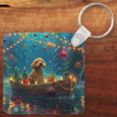 Goldendoodle Weihnachten Feierliche Reise Schlüsselanhänger (Rückseite)