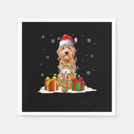 Goldendoodle Weihnachtsbaum Lichter Xmas Paja Serviette (Vorderseite)