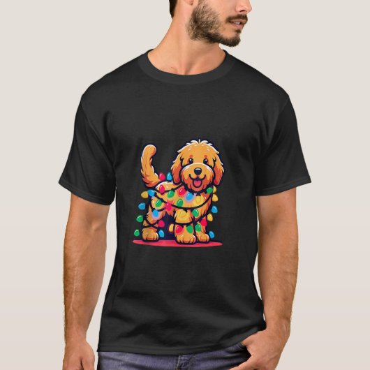 Goldendoodle Weihnachtsbaum Xmas Lichter Golden Do T-Shirt (Vorderseite)