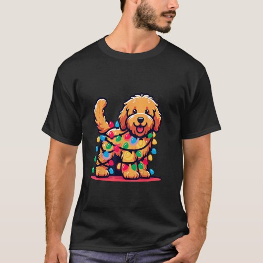 Goldendoodle Weihnachtsbaum Xmas Lichter Golden Do T-Shirt (Vorderseite)